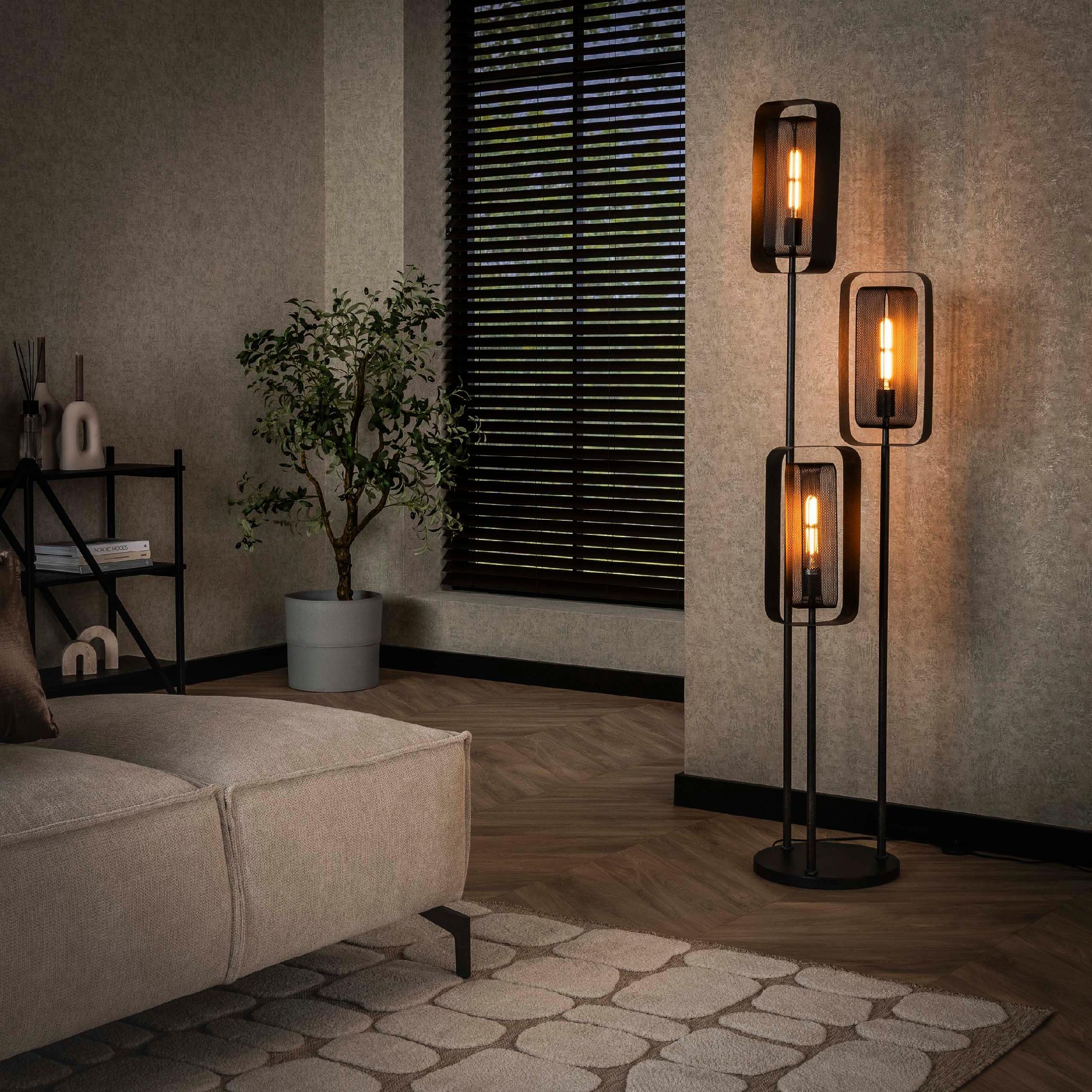 Tayla 3-lichts zwarte mesh vloerlamp afbeelding 6