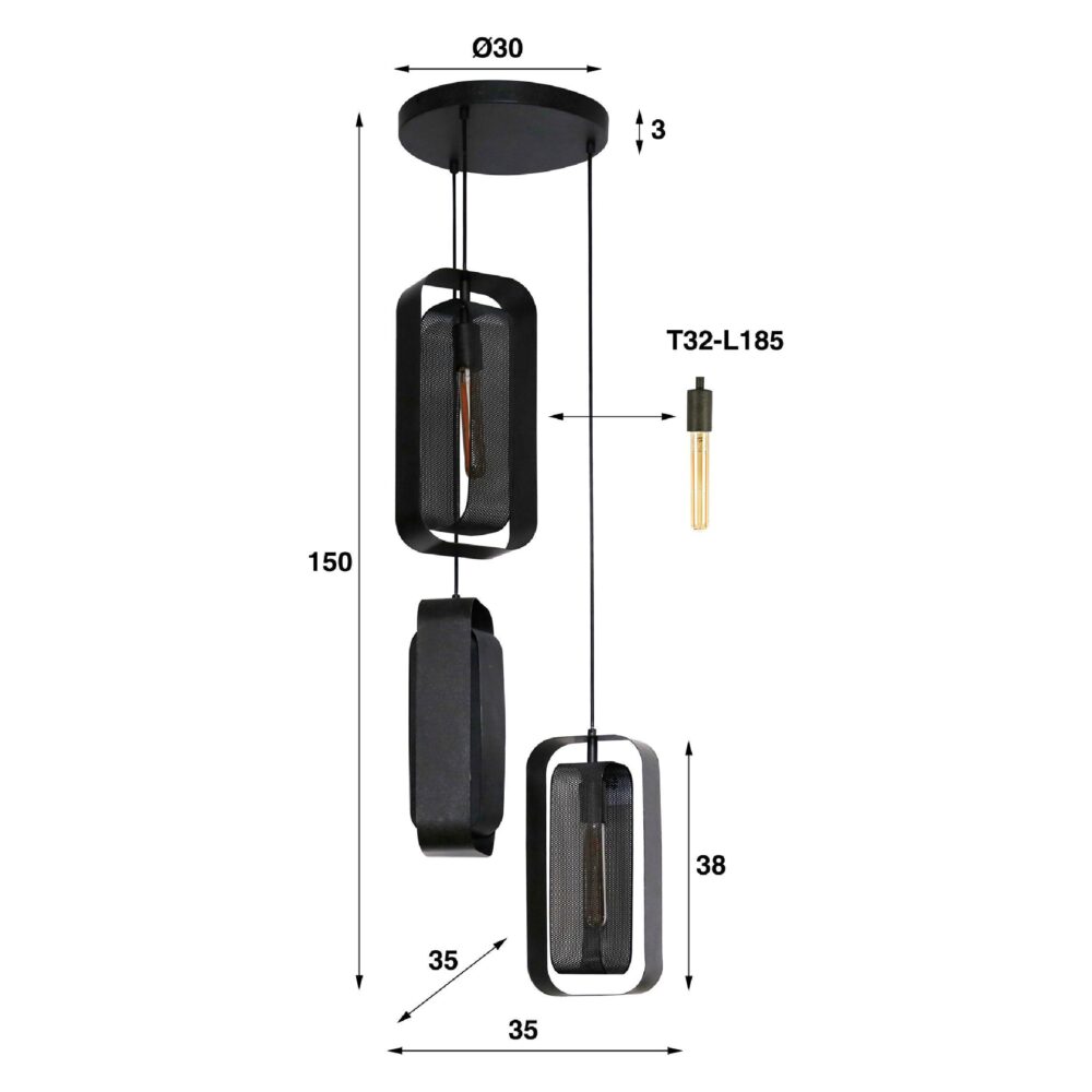 industriële 3-lichts hanglamp Tayla afbeelding 2