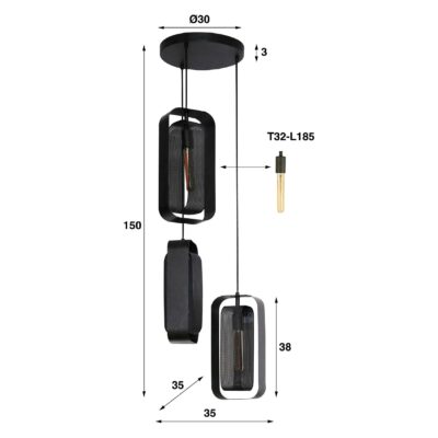 industriële 3-lichts hanglamp Tayla afbeelding 2