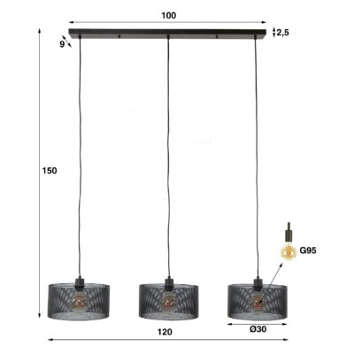 industriële zwarte 3-lichts hanglamp afbeelding 2