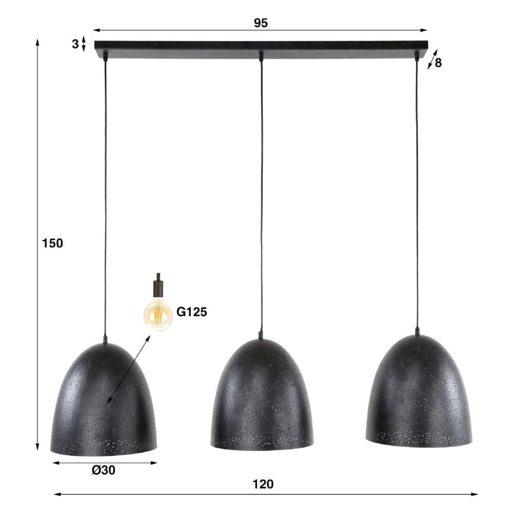 moderne 3-lichts hanglamp charcoal afbeelding 2