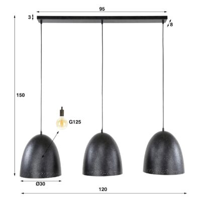 moderne 3-lichts hanglamp charcoal afbeelding 2
