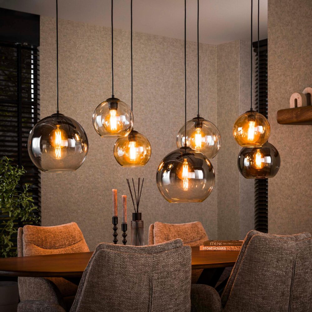 Lani 7-lichts glazen globe hanglamp zwart afbeelding 6
