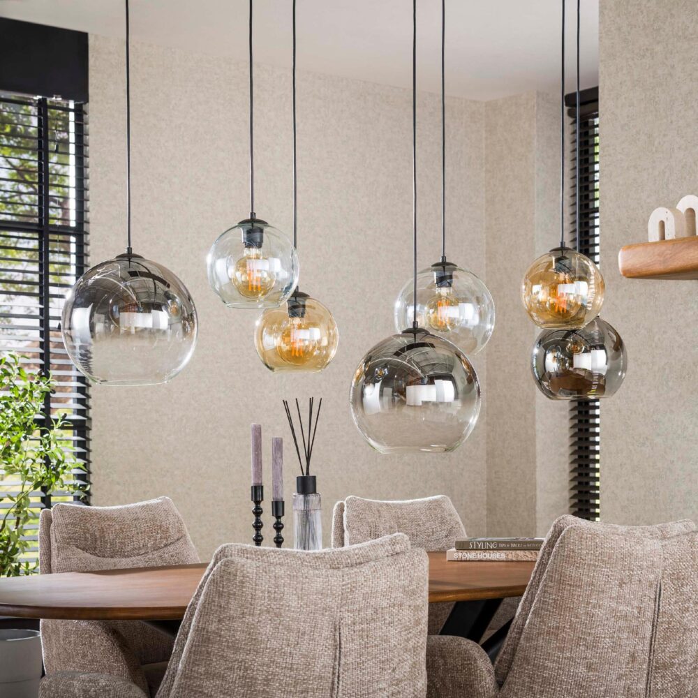 Lani 7-lichts glazen globe hanglamp zwart afbeelding 3