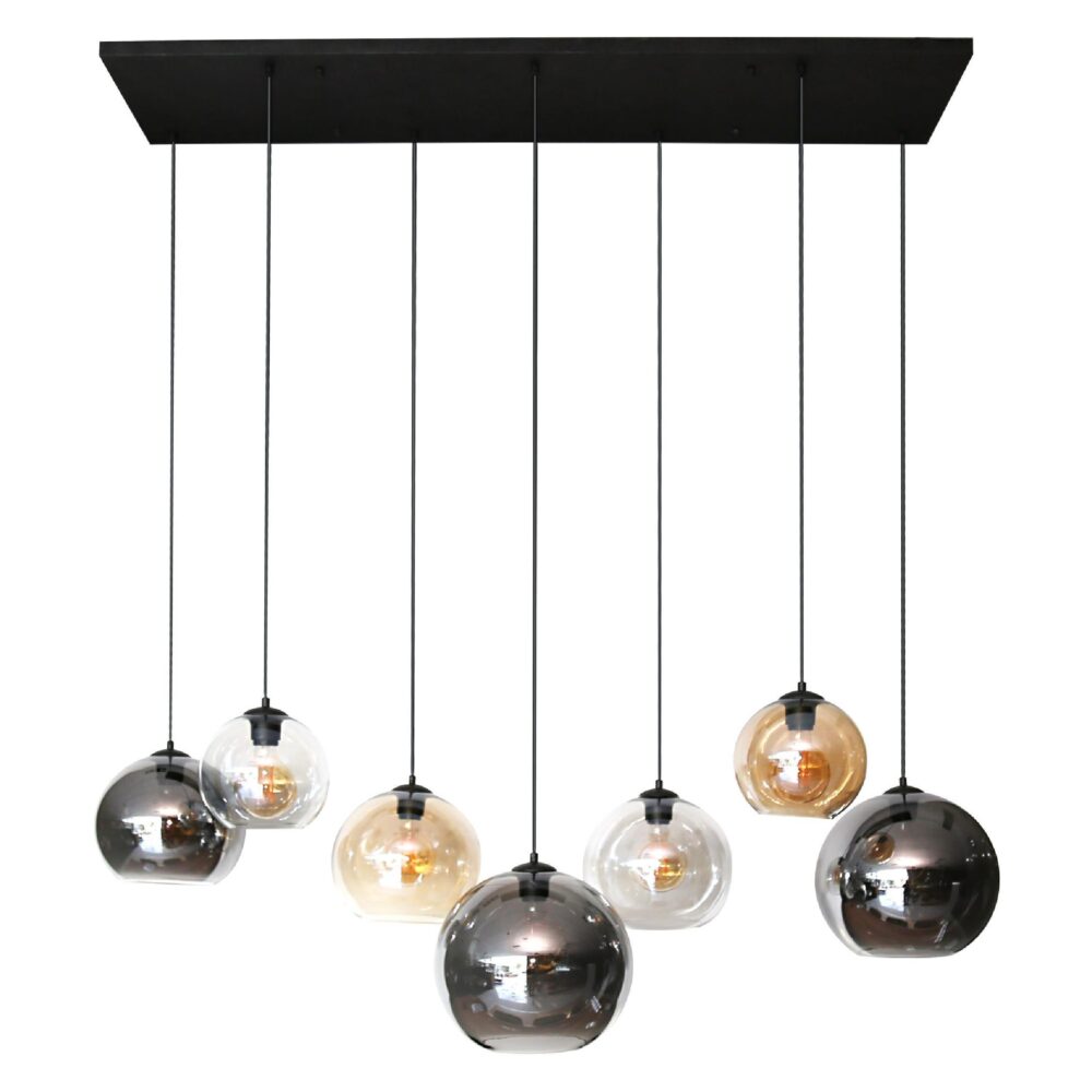 Lani 7-lichts glazen globe hanglamp zwart afbeelding 1