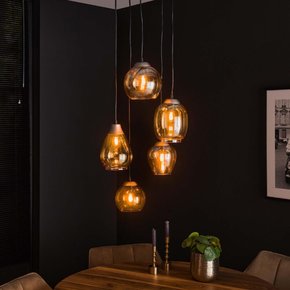 Riko 5-lichts amber hanglamp afbeelding 3