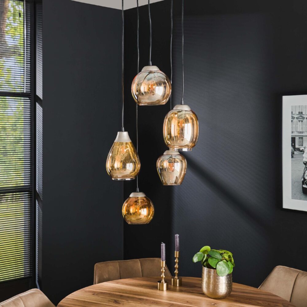 Riko 5-lichts amber hanglamp afbeelding 4
