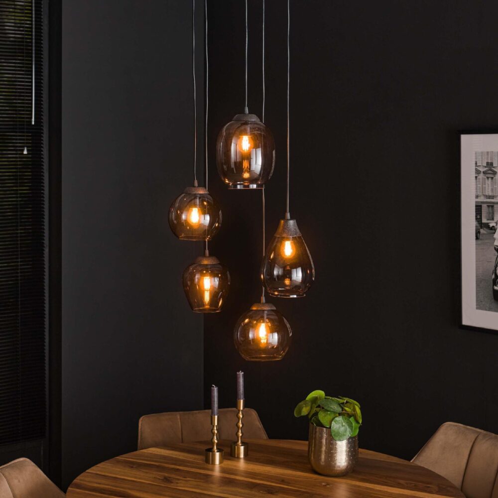 Riko 5-lichts glazen hanglamp chroom afbeelding 4