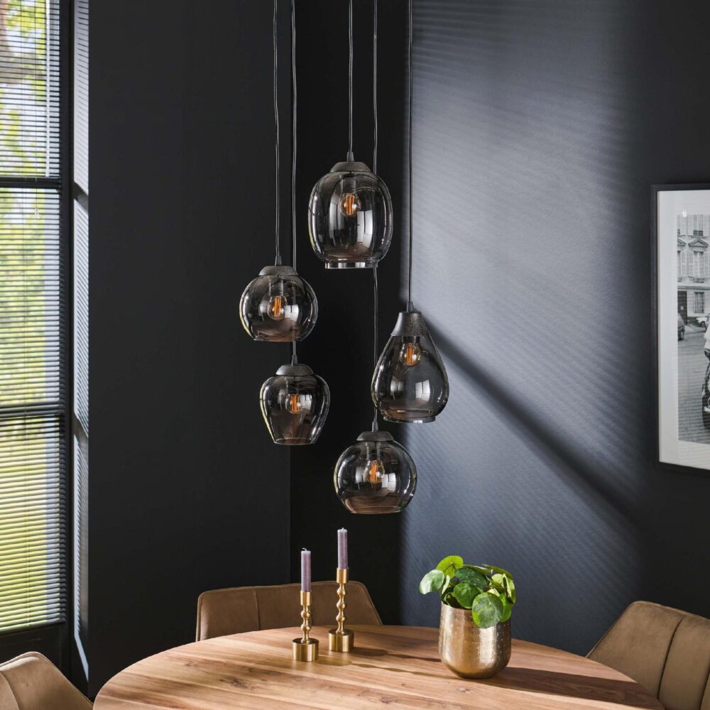 Riko 5-lichts glazen hanglamp chroom afbeelding 2