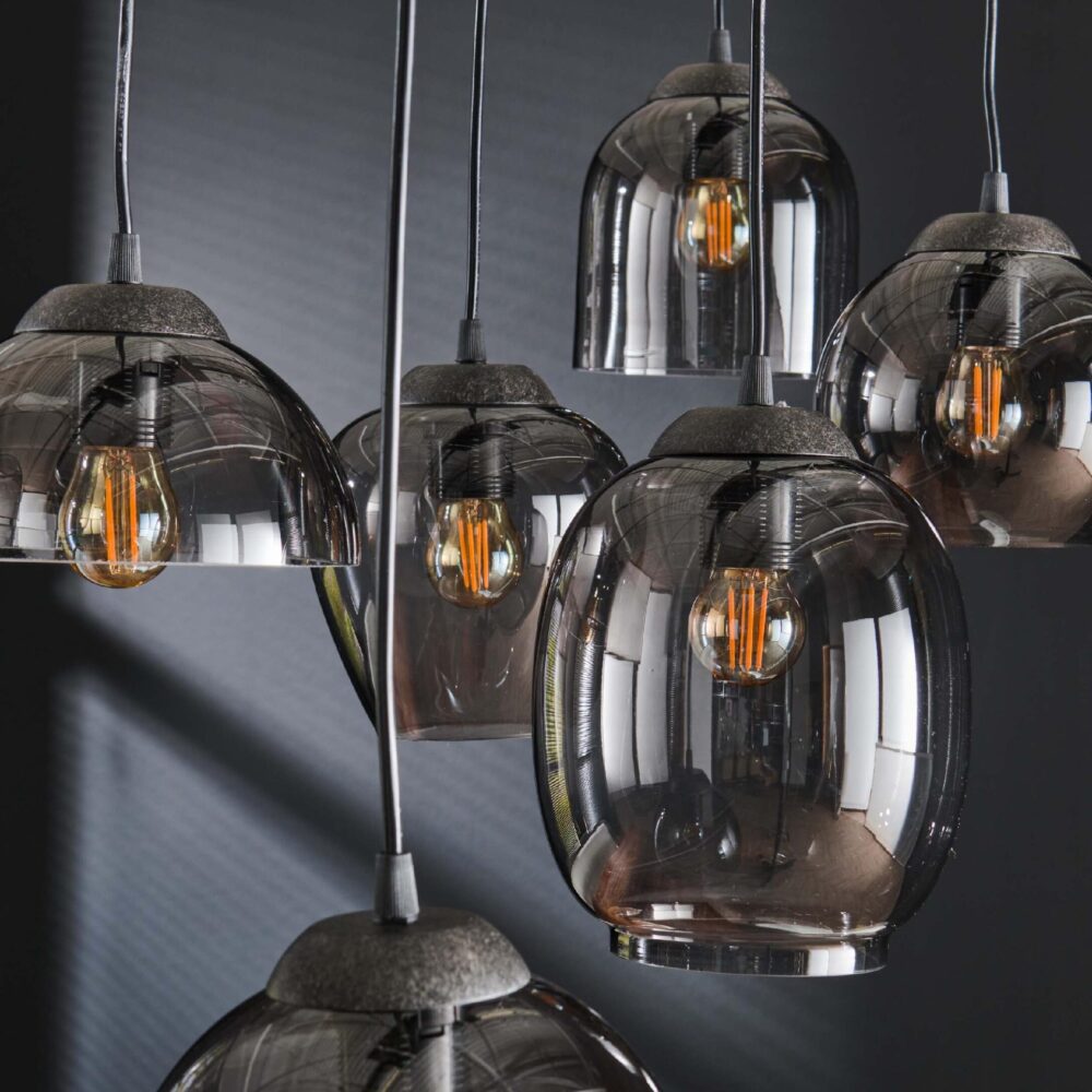 Riko 5-lichts glazen hanglamp chroom afbeelding 3