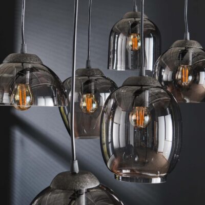Riko 5-lichts glazen hanglamp chroom afbeelding 3