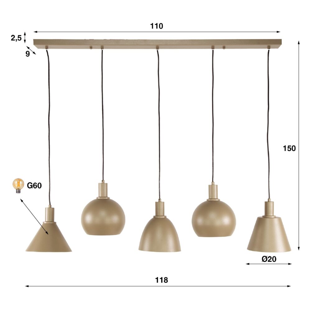 Aksel beige 5-lichts hanglamp afbeelding 2