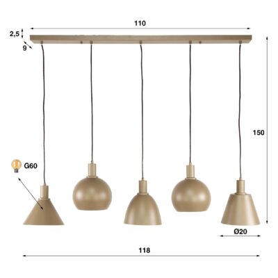 Aksel beige 5-lichts hanglamp afbeelding 2