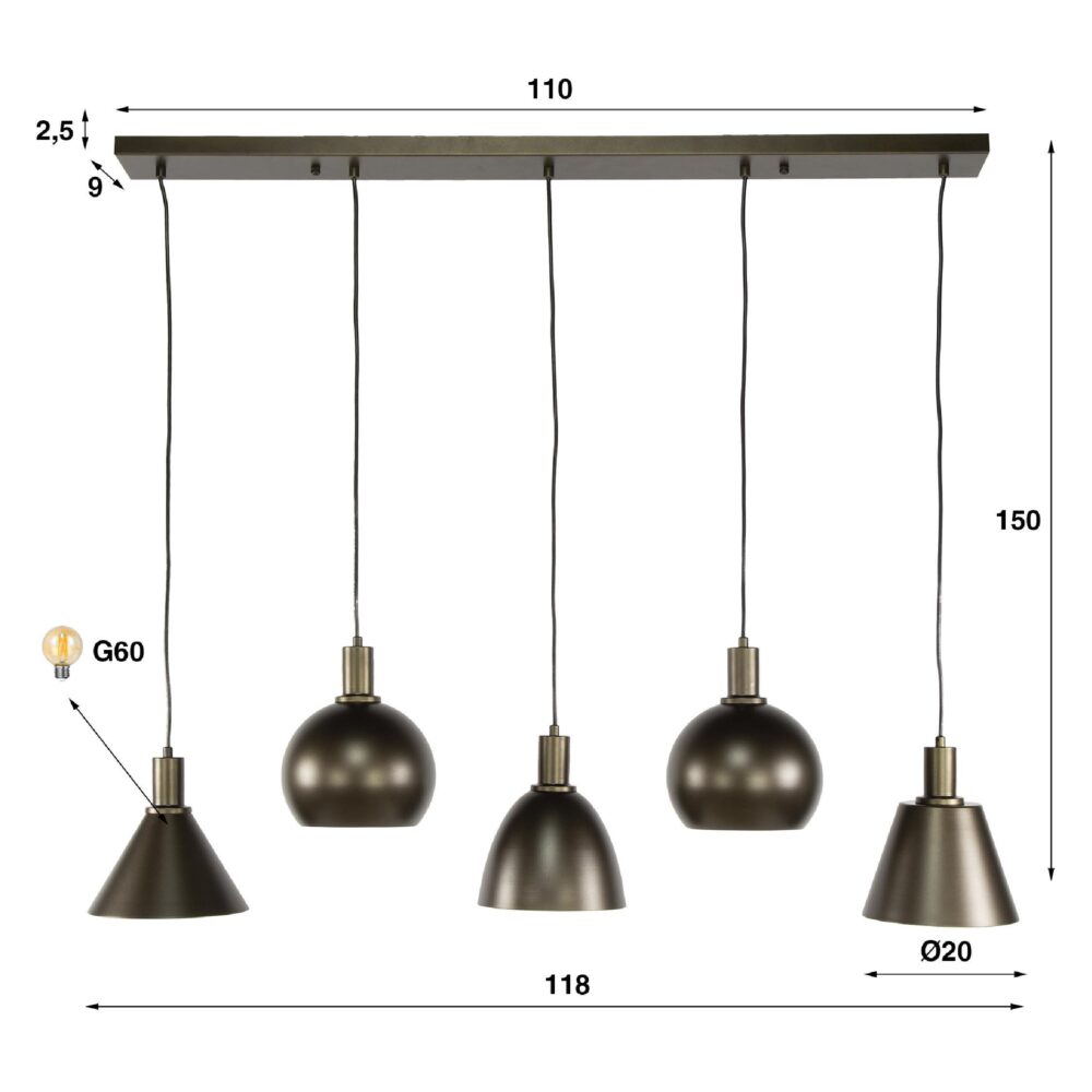 industriële hanglamp 5-lichts Aksel afbeelding 2