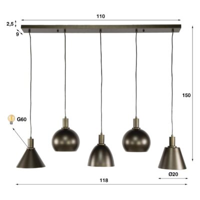 industriële hanglamp 5-lichts Aksel afbeelding 2