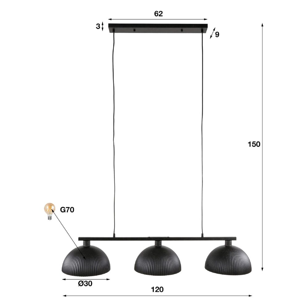 Nest of Nora zwarte 3-lichts hanglamp afbeelding 2