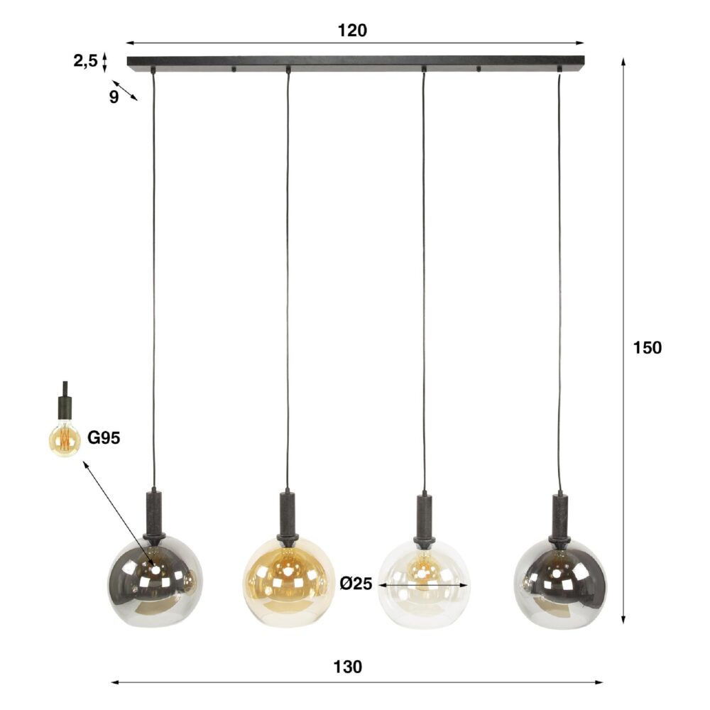 Siva 4-lichts hanglamp glazen bollen afbeelding 2
