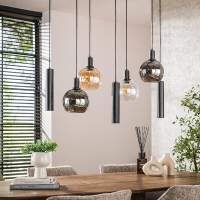 Siva 7-lichts zwarte design hanglamp afbeelding 4
