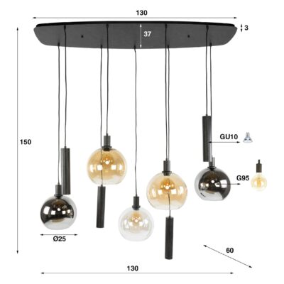 Siva 9-lichts hanglamp met glazen bollen afbeelding 2
