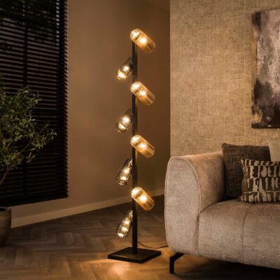zwarte glazen design vloerlamp 8-lichts afbeelding 3