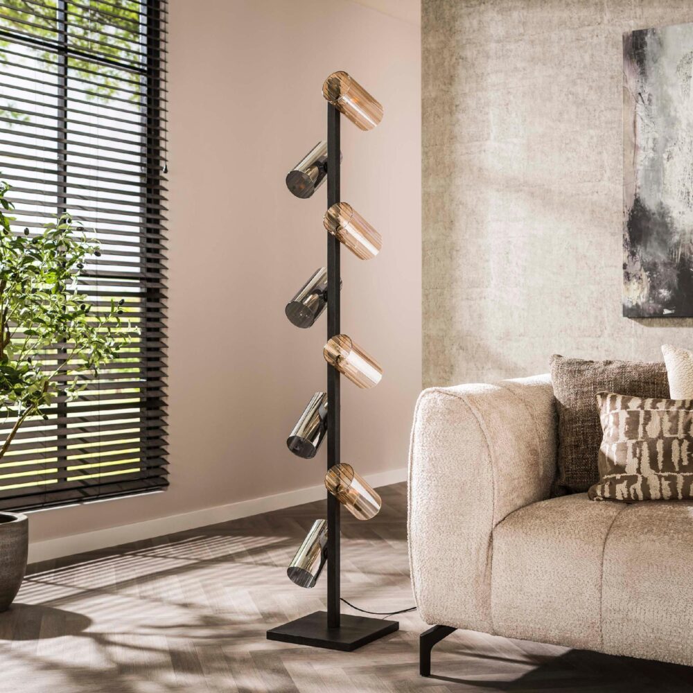 zwarte glazen design vloerlamp 8-lichts afbeelding 4