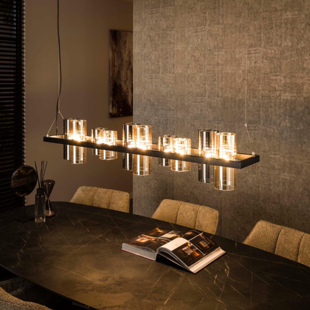 Arjen 10-licht hanglamp cilinder glas zwart afbeelding 3