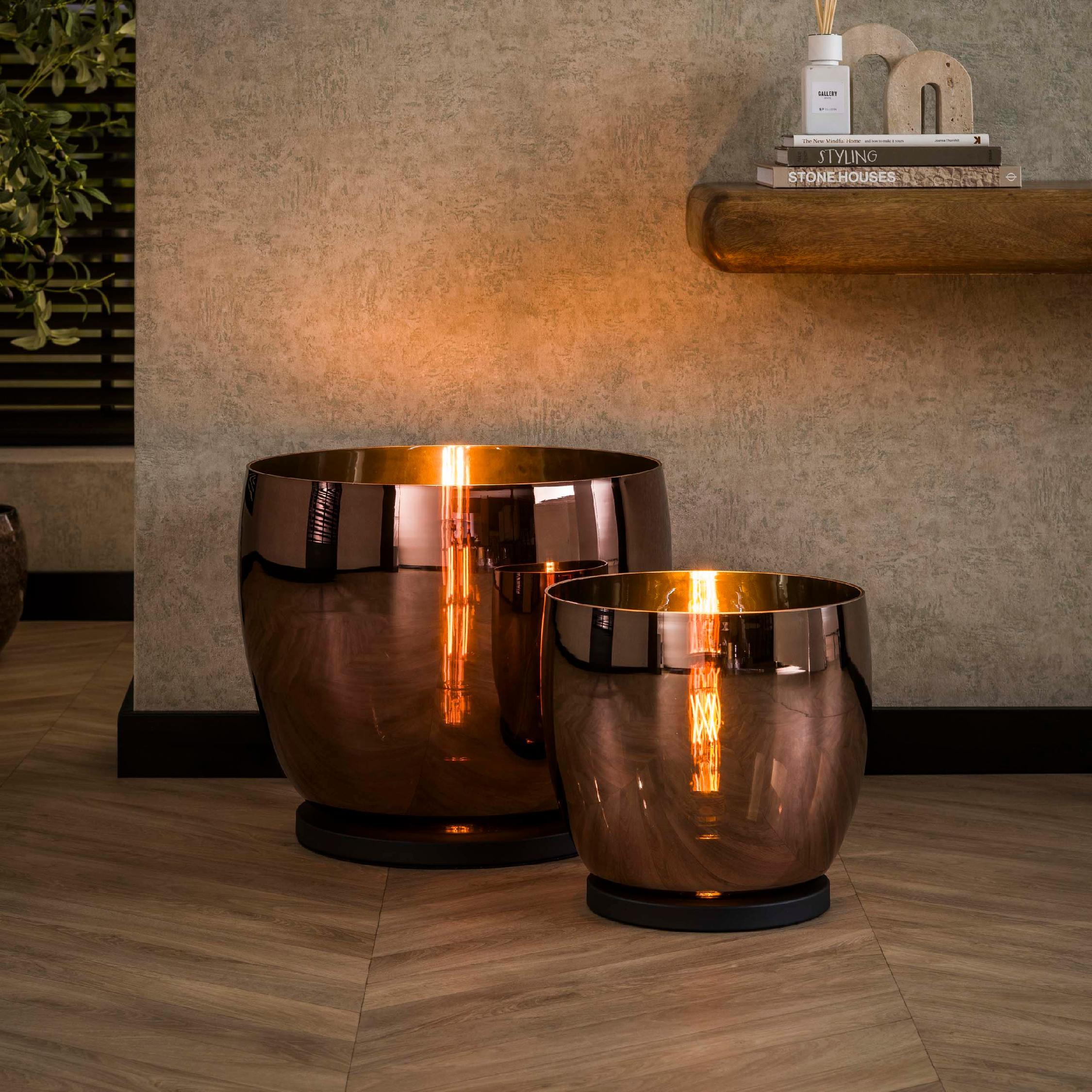 koperen vloerlamp Davin met glazen kap afbeelding 4