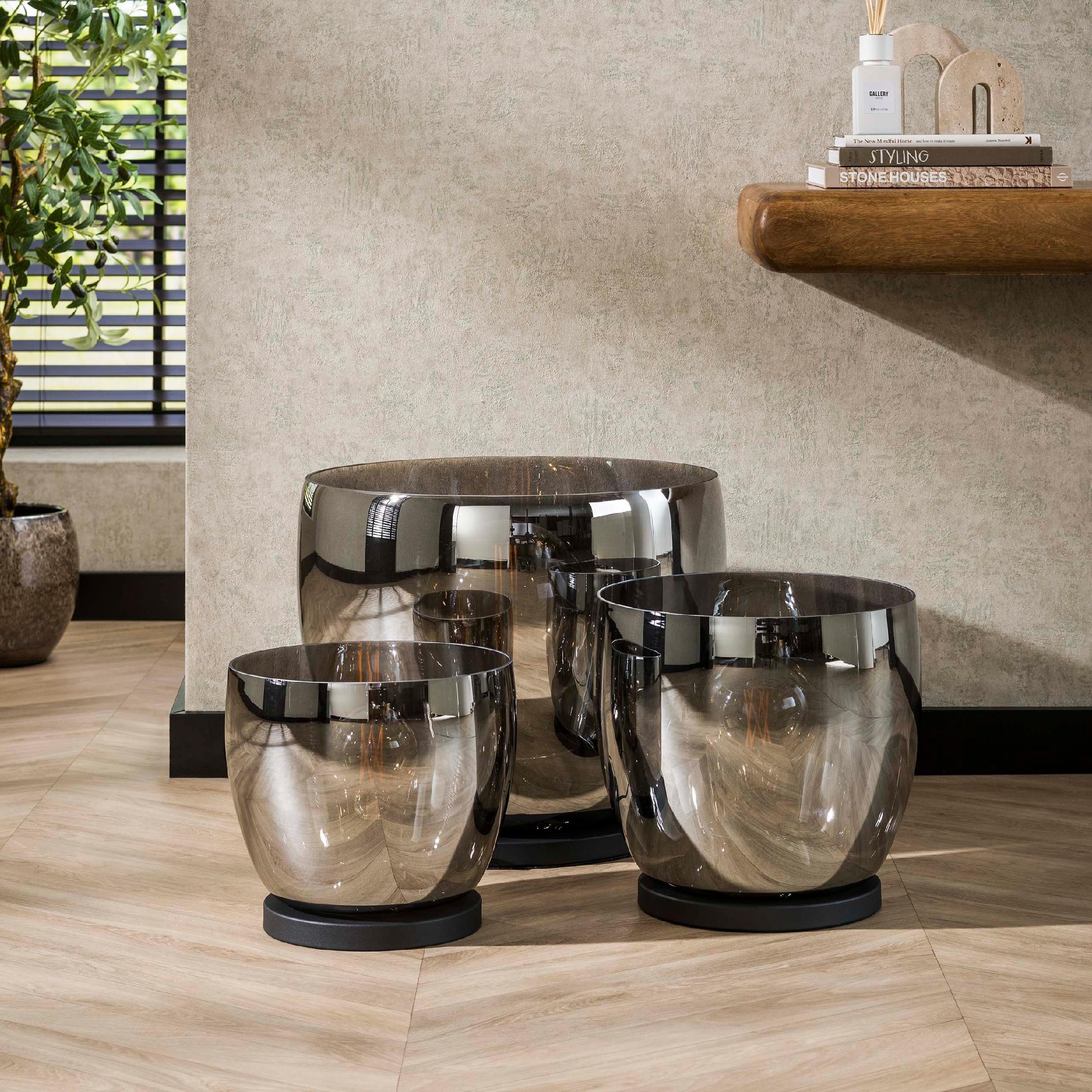 Davin smoke grijs XXL vloerlamp met glazen kap afbeelding 2