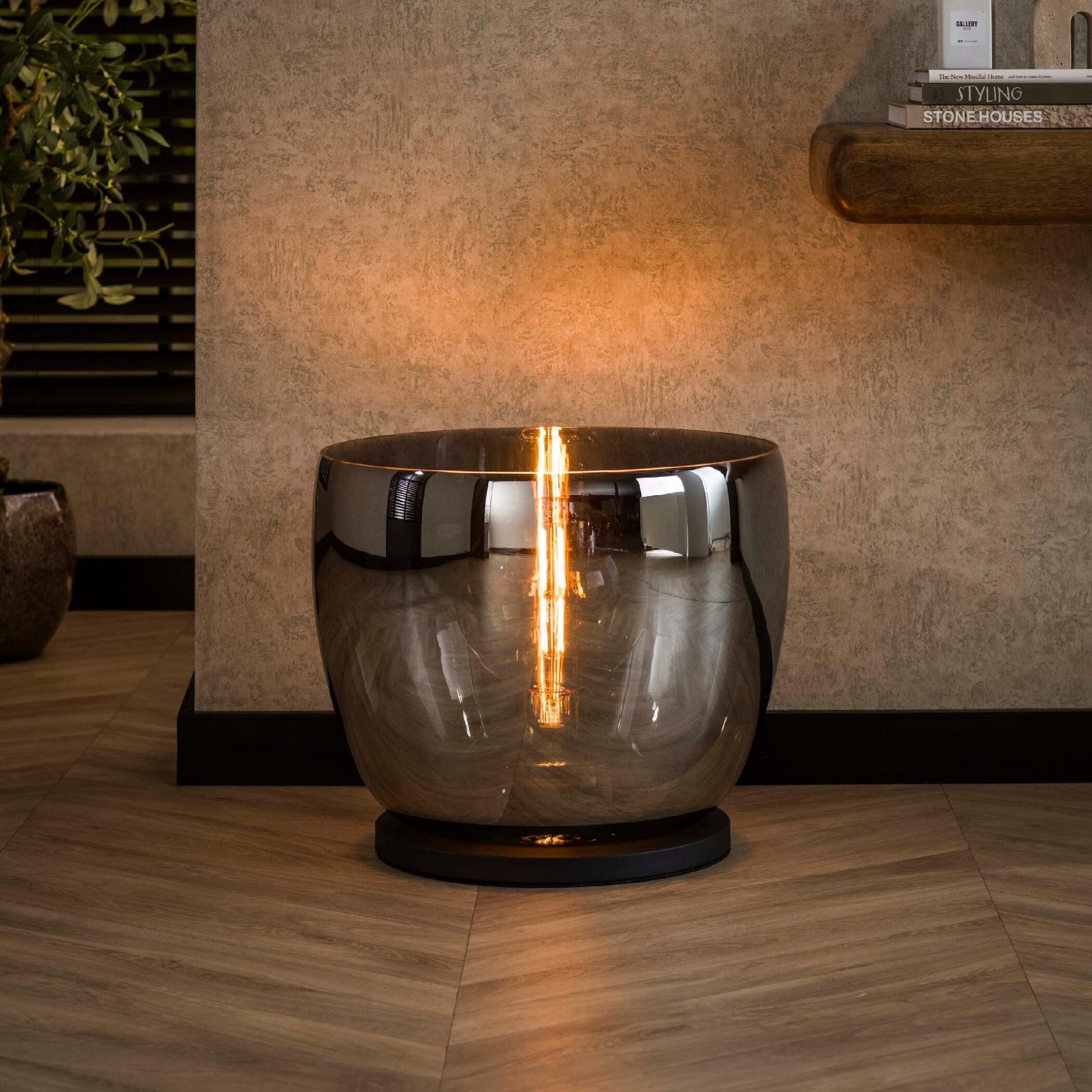 Davin smoke grijs XXL vloerlamp met glazen kap afbeelding 7