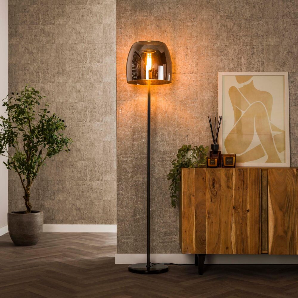 Nero smoke grey vloerlamp met glazen kap afbeelding 3