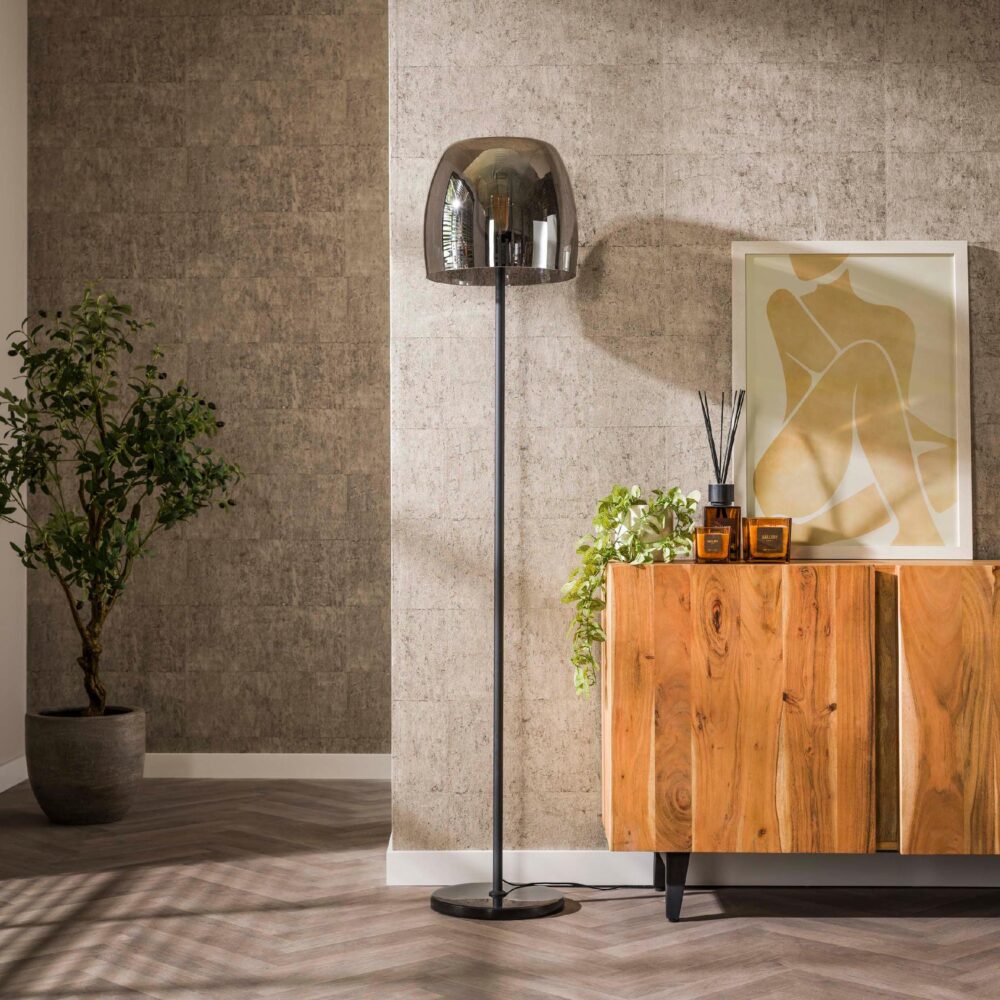 Nero smoke grey vloerlamp met glazen kap afbeelding 4