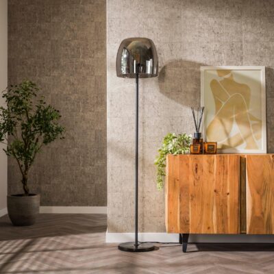 Nero smoke grey vloerlamp met glazen kap afbeelding 4