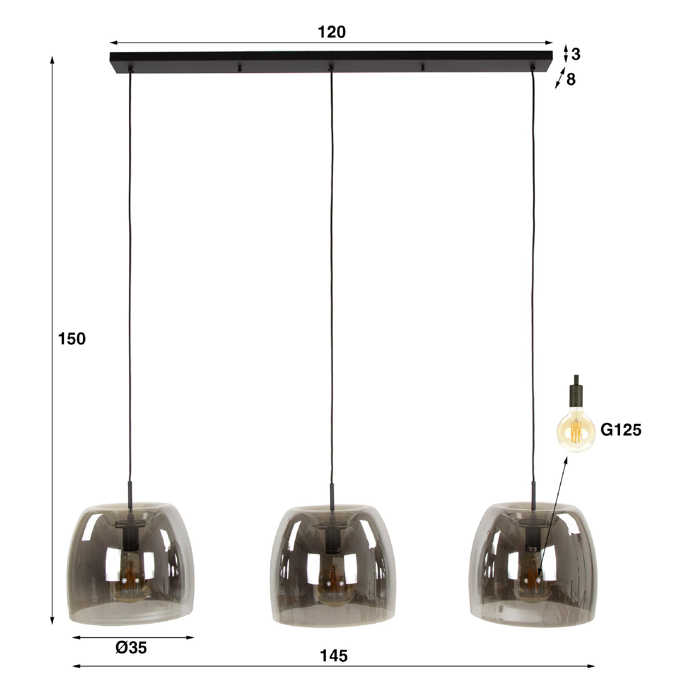 Nero 3-lichts rookglas hanglamp afbeelding 2