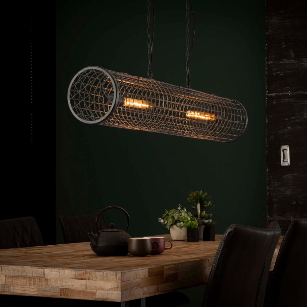 industriële draadstaal hanglamp 2-lichts slate grey afbeelding 5