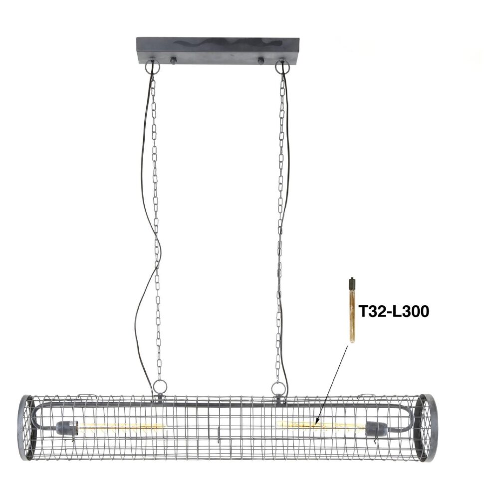 industriële draadstaal hanglamp 2-lichts slate grey afbeelding 2