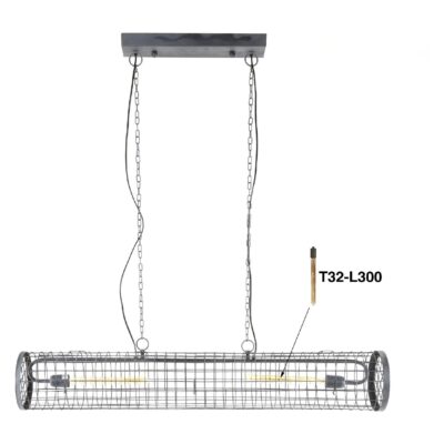 industriële draadstaal hanglamp 2-lichts slate grey afbeelding 2