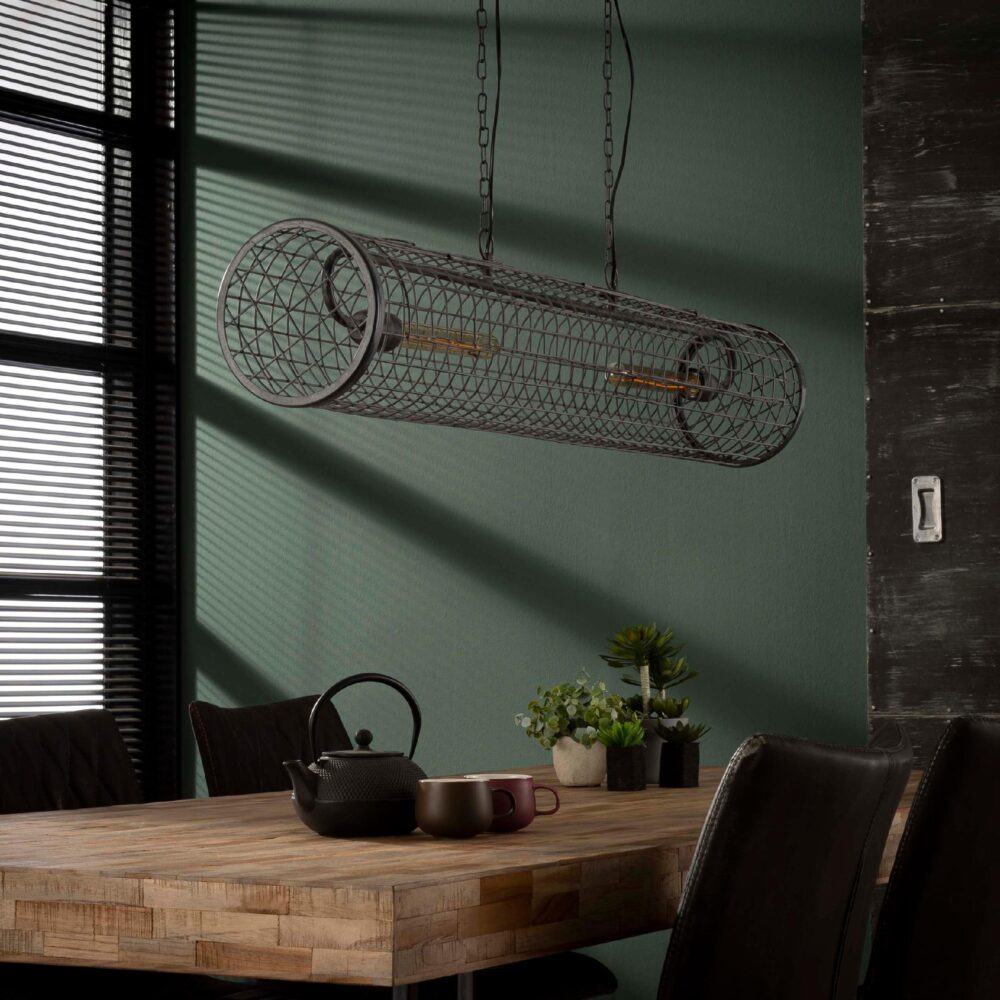 industriële draadstaal hanglamp 2-lichts slate grey afbeelding 6