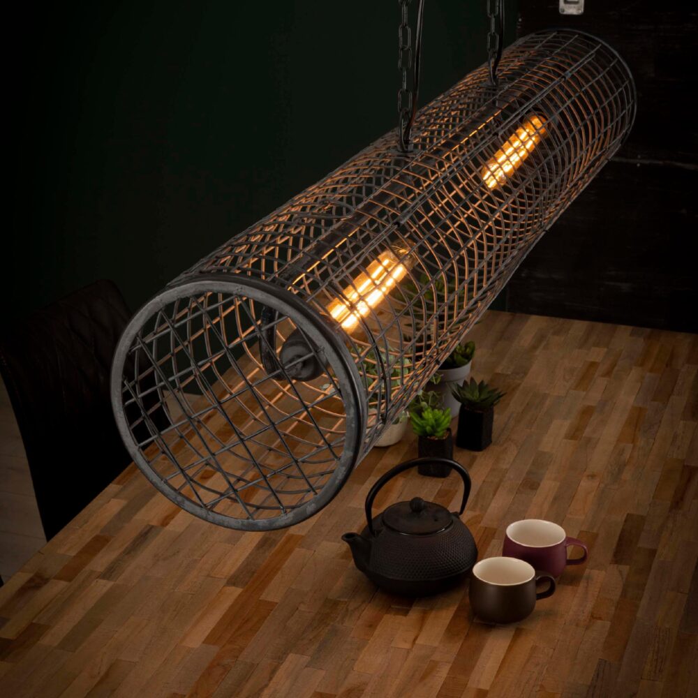 industriële draadstaal hanglamp 2-lichts slate grey afbeelding 8