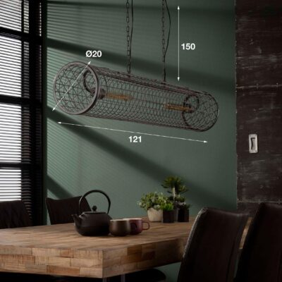 industriële draadstaal hanglamp 2-lichts slate grey afbeelding 9