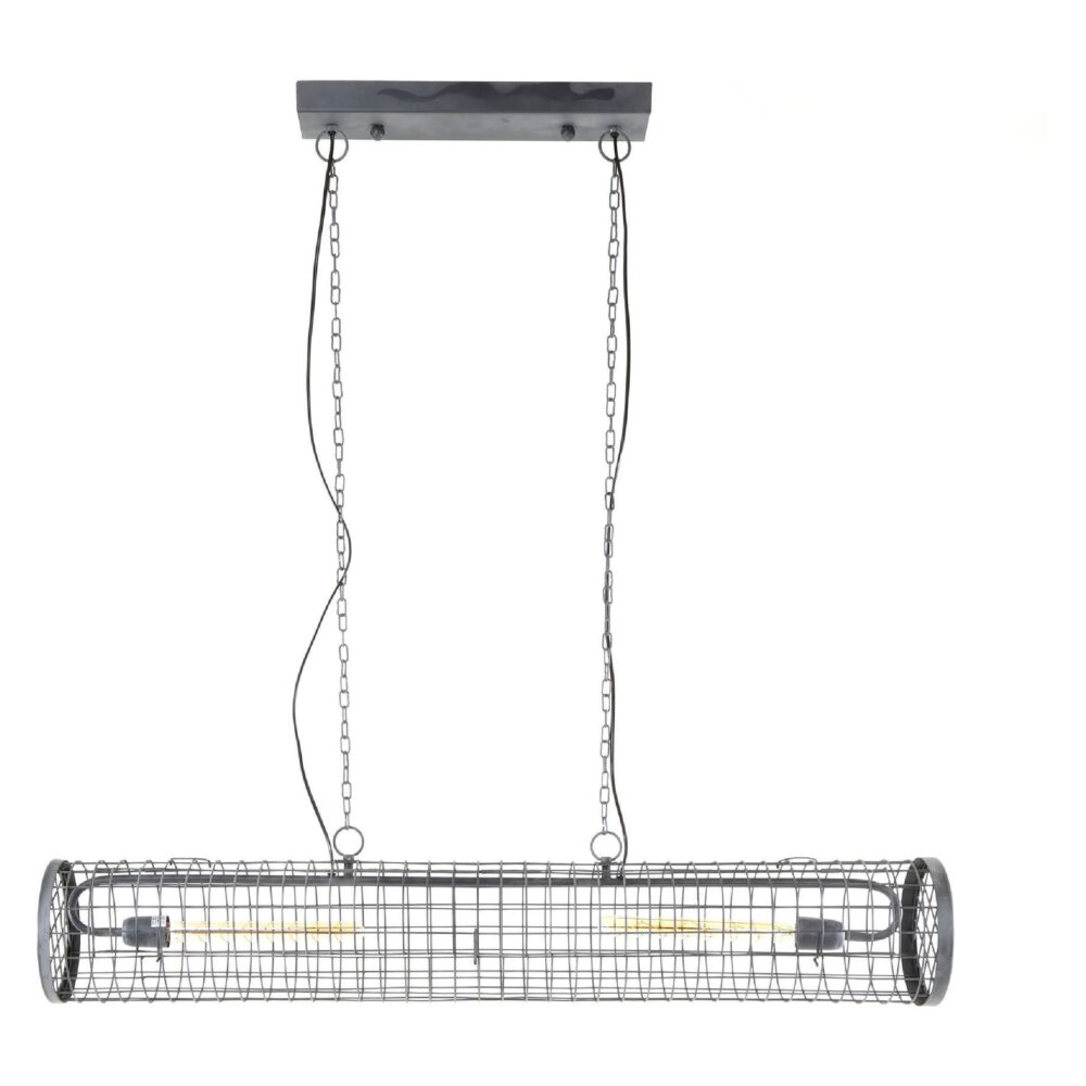 industriële draadstaal hanglamp 2-lichts slate grey afbeelding 1