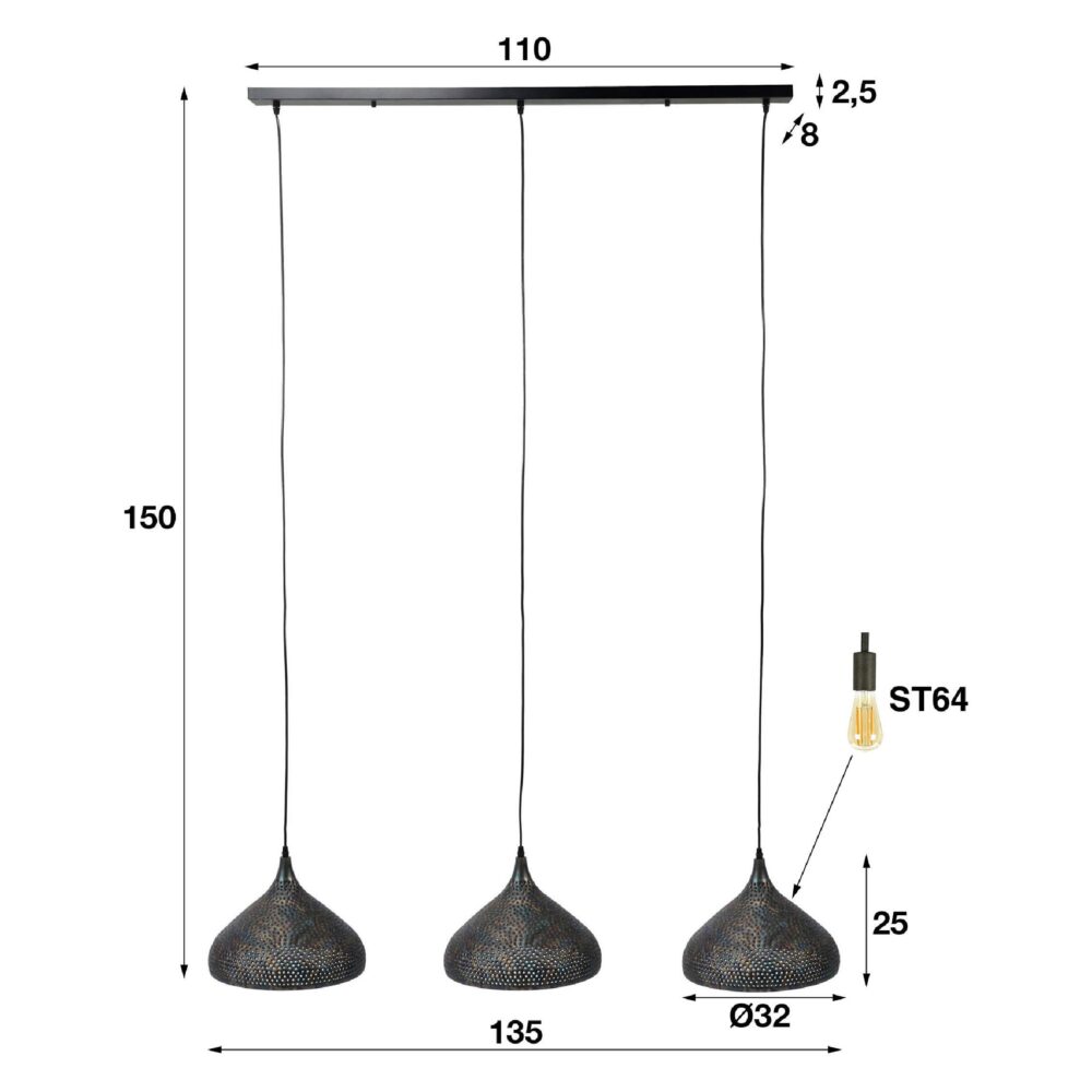 industriële hanglamp Riom 3-lichts E27 afbeelding 2