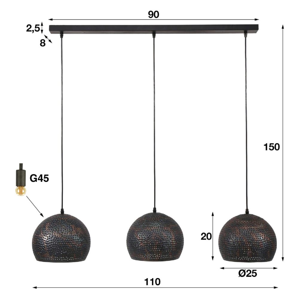 Riom industriële 3-lichts hanglamp eettafel afbeelding 2