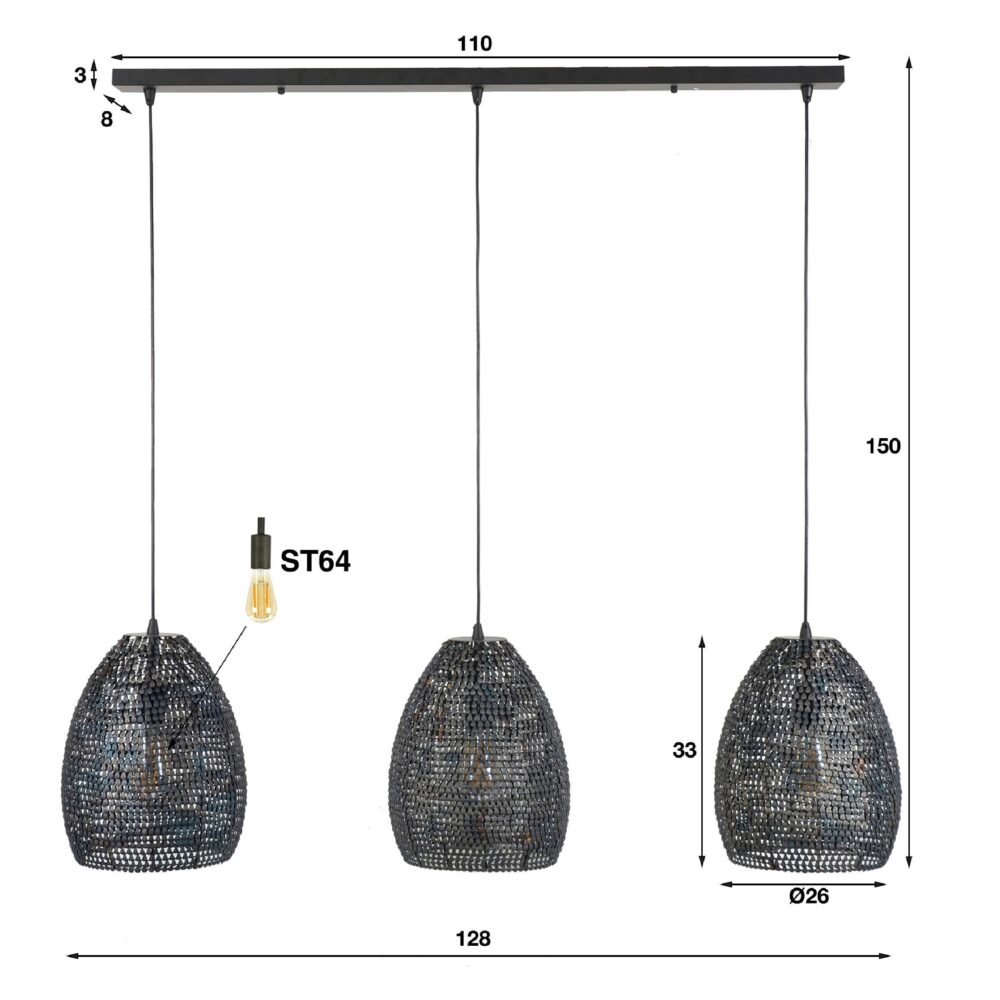 industriële hanglamp 3-lichts ovaal Silan afbeelding 2