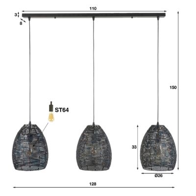 industriële hanglamp 3-lichts ovaal Silan afbeelding 2
