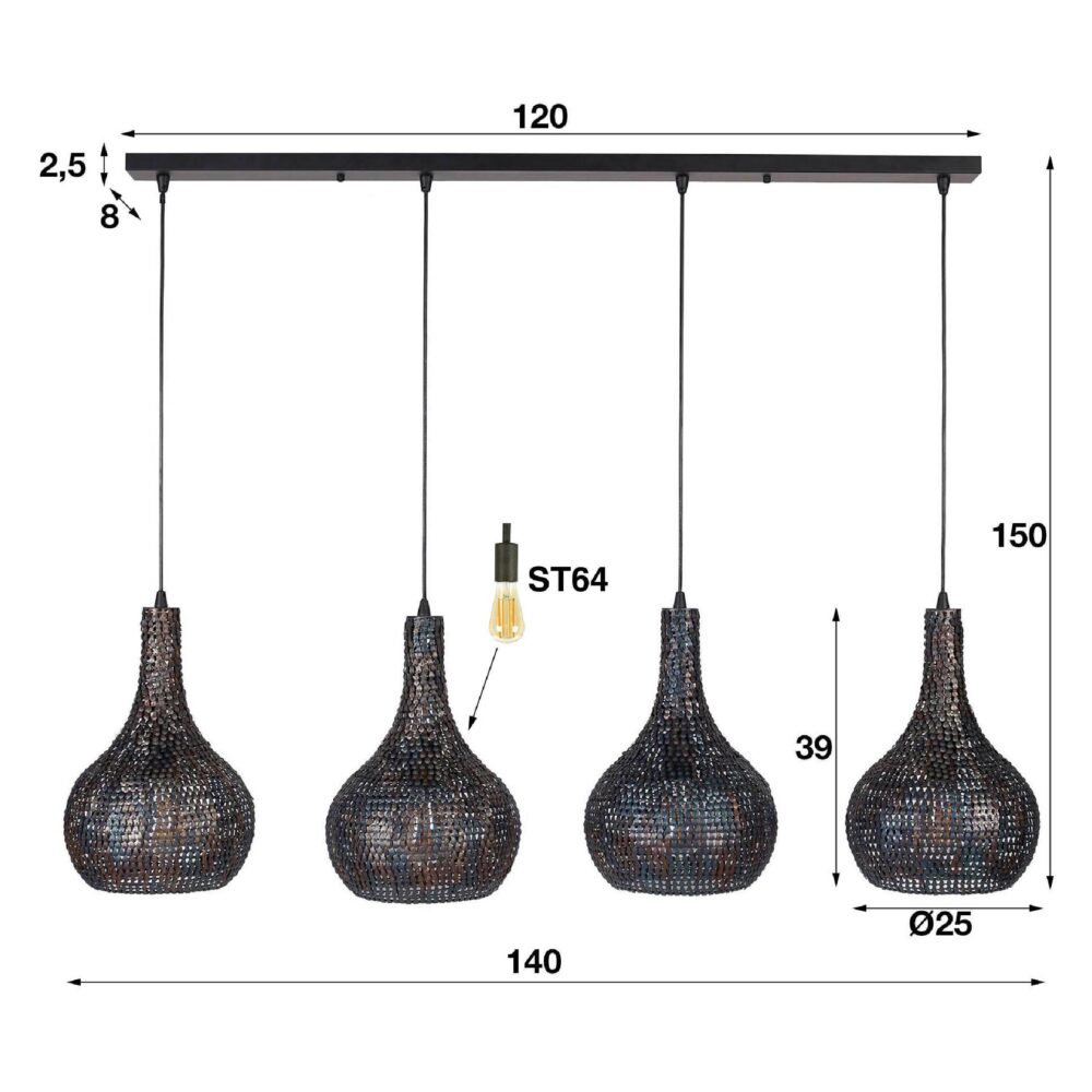 industriële hanglamp Silan 4-lichts afbeelding 2