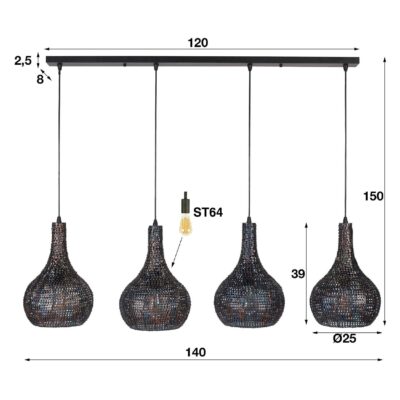 industriële hanglamp Silan 4-lichts afbeelding 2