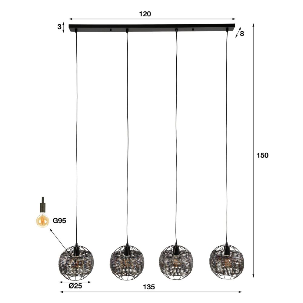 Silan 4-lichts zwarte hanglamp afbeelding 2