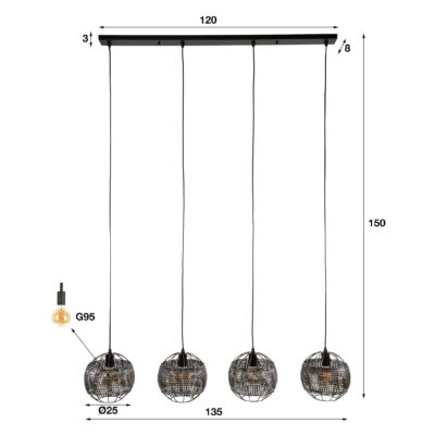 Silan 4-lichts zwarte hanglamp afbeelding 2