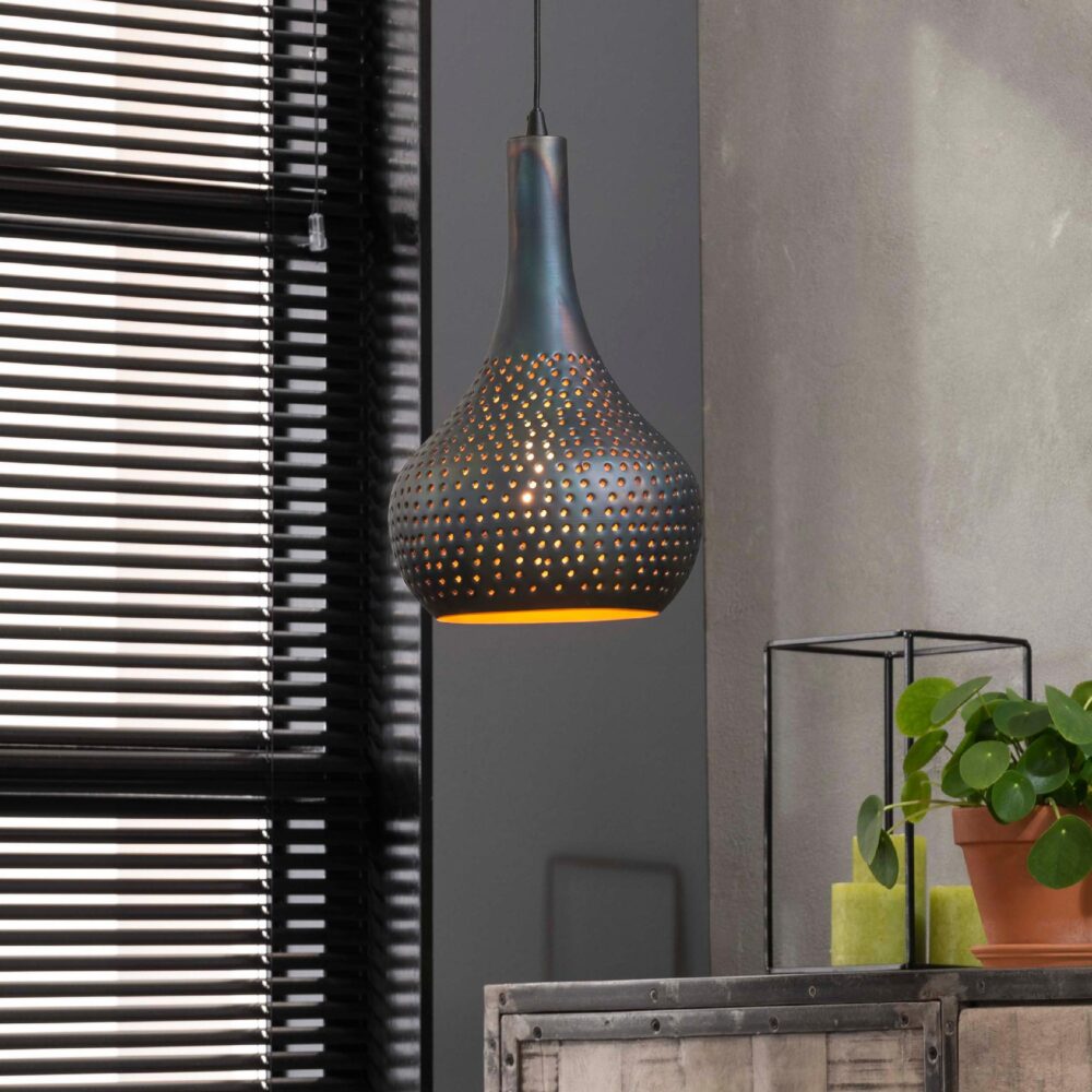 industriële hanglamp Riom zwart bruin afbeelding 2