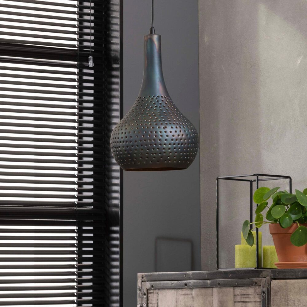 industriële hanglamp Riom zwart bruin afbeelding 3